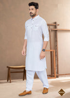 Joban Fashion Men's White Heavy Cotton Plain Kurta Pyjama set
