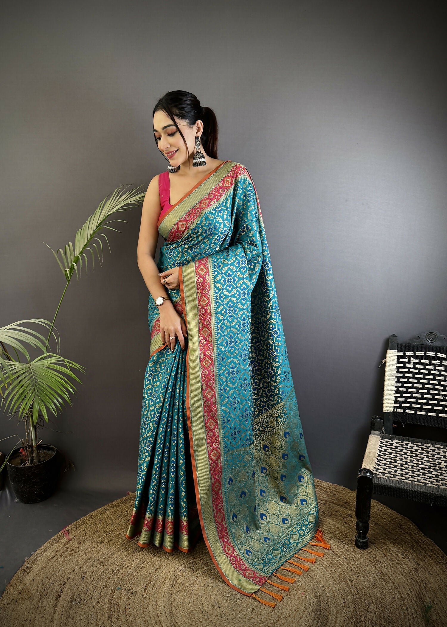 Joban Fashion Aqua Blue Patola Soft Silk Patola Saree - Distacart