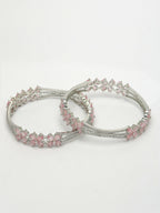 NVR Women's Set of 2 Silver-Plated American Diamond Handcrafted Bangles - Distacart