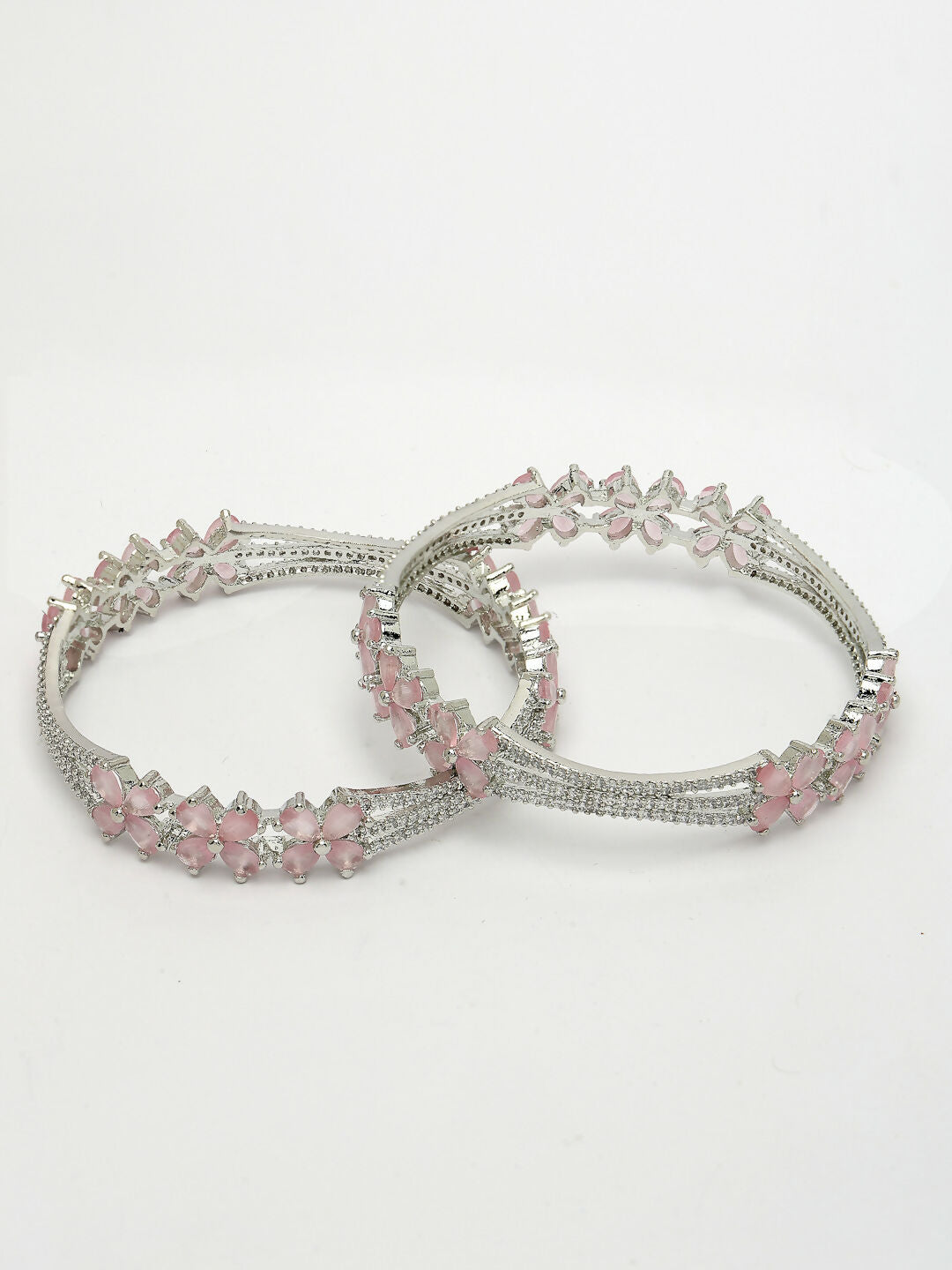 NVR Women's Set of 2 Silver-Plated American Diamond Handcrafted Bangles - Distacart