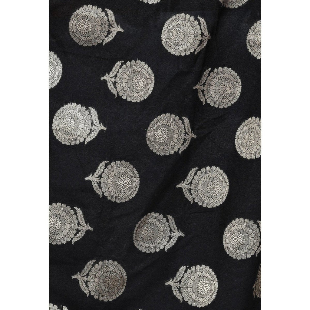 A R Silk Women's Zari Embroidery Vanarsi Silk Black Chunni