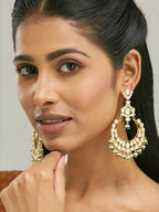 Nuyug 22K Gold-Plated Elegant Kundan Studded & Beaded Floral Chandbali Earrings - Distacart