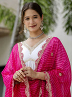 The52 White Women's Gorgeous Embroidered Chanderi Fabric Straight Kurta, Pant and Dupatta Set - Distacart