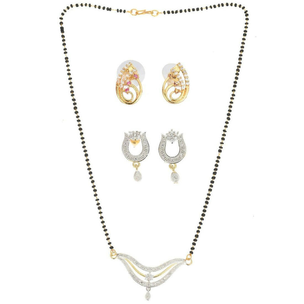 AanyaCentric Gold-Polished Mangalsutra with Pendant, 2 Pair Earrings