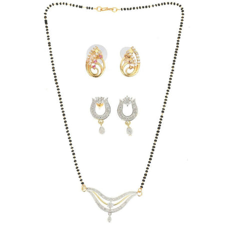 AanyaCentric Gold-Polished Mangalsutra with Pendant, 2 Pair Earrings