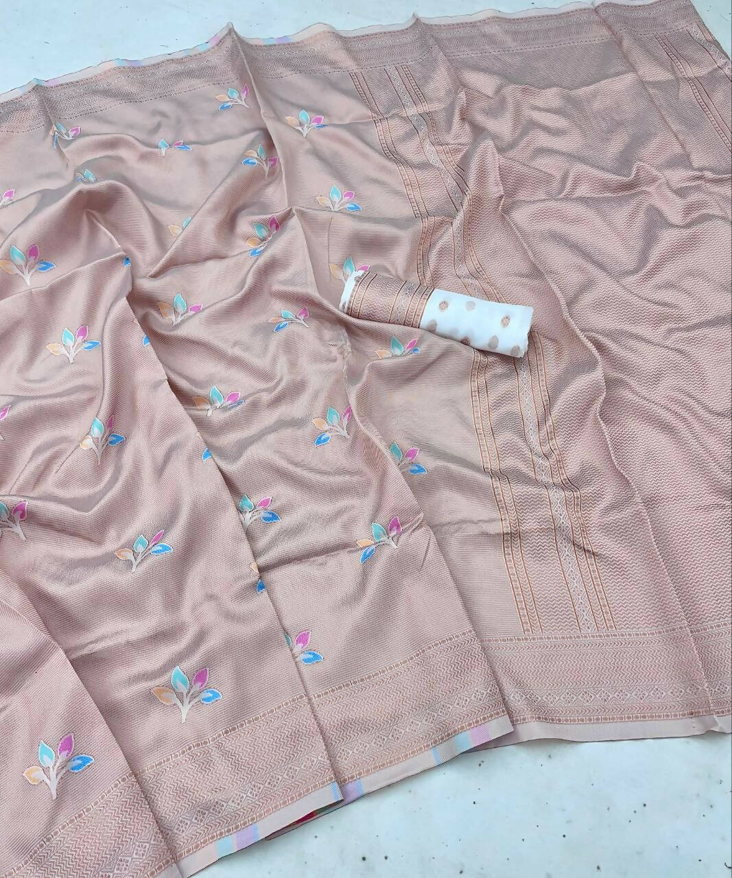 DEIANA'S Beautiful Designer Golden zari Soft Lichi Silk Saree - White