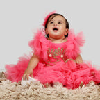 Pink Cow Fashions Pink Gown With Frill Sleeves & Ghera