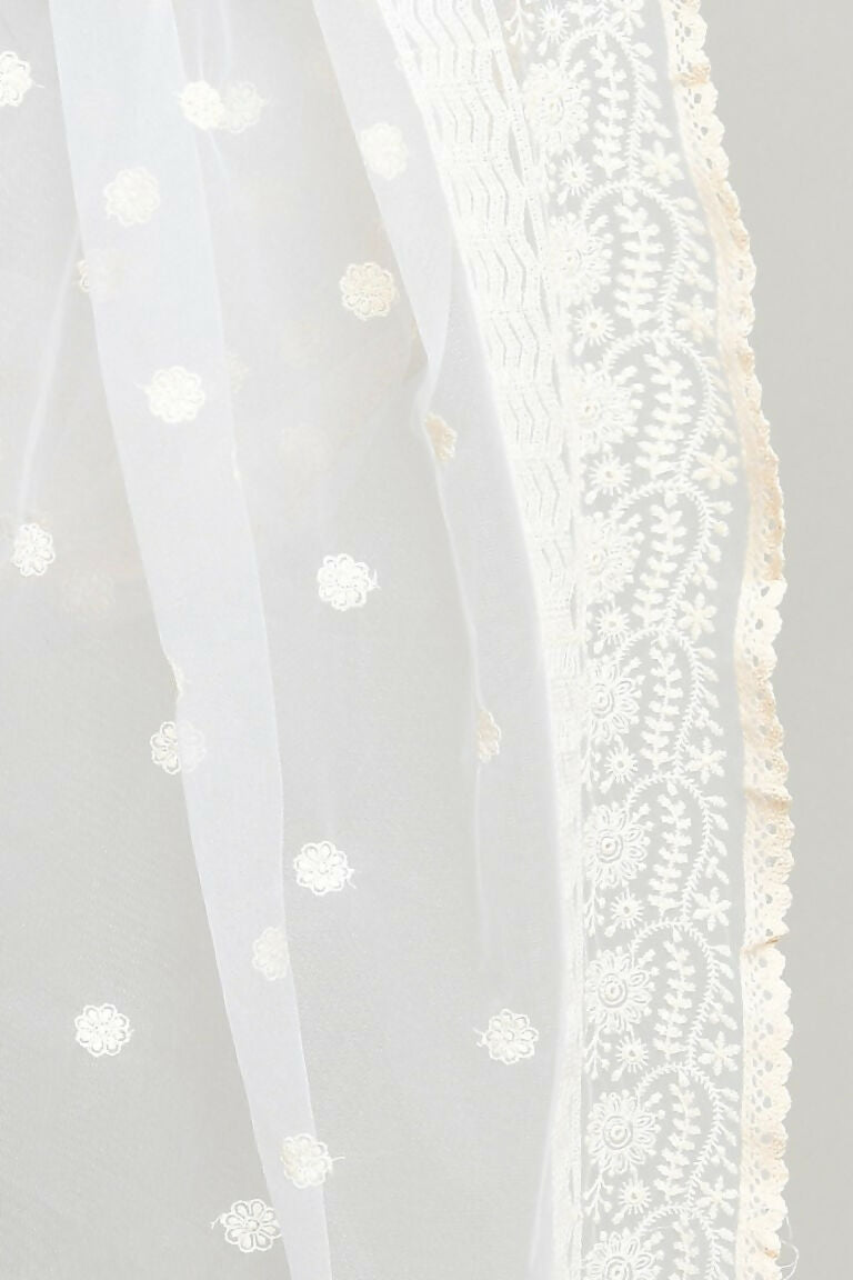 Joban Fashion White Cotton Embroidery Work Pakistani Karanchi Dupatta
