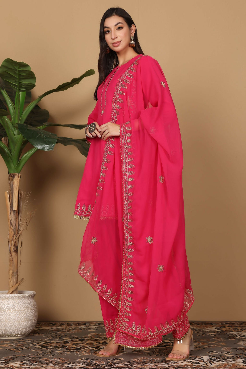 Joban Fashion Pink Georgette Kurta Set - Distacart