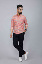 Miravan Men's Peach Spread Collar Floral Print Casual Shirt