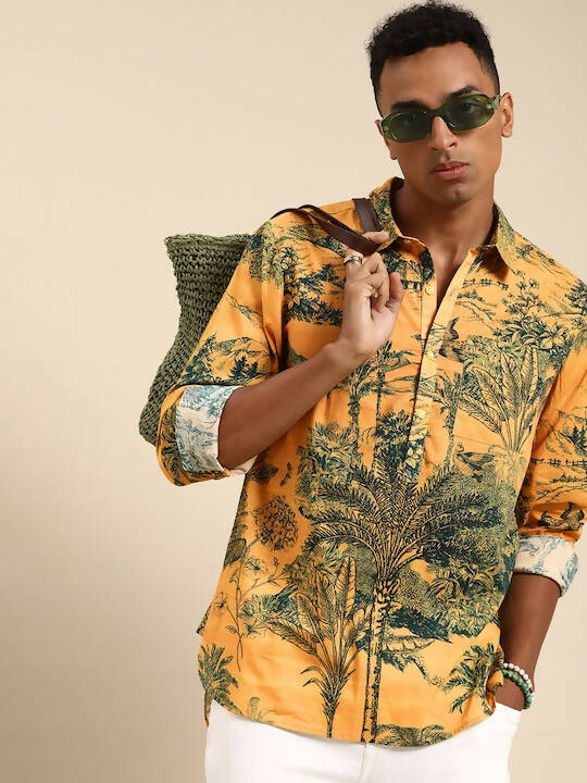 Yellow Men Pure Cotton Relaxed Floral Opaque Printed Casual Shirt - Mahotsav