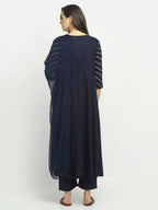 Rudra Bazaar Blue Angrakha Style Flared Kurta with Pyjamas & Dupatta - Distacart
