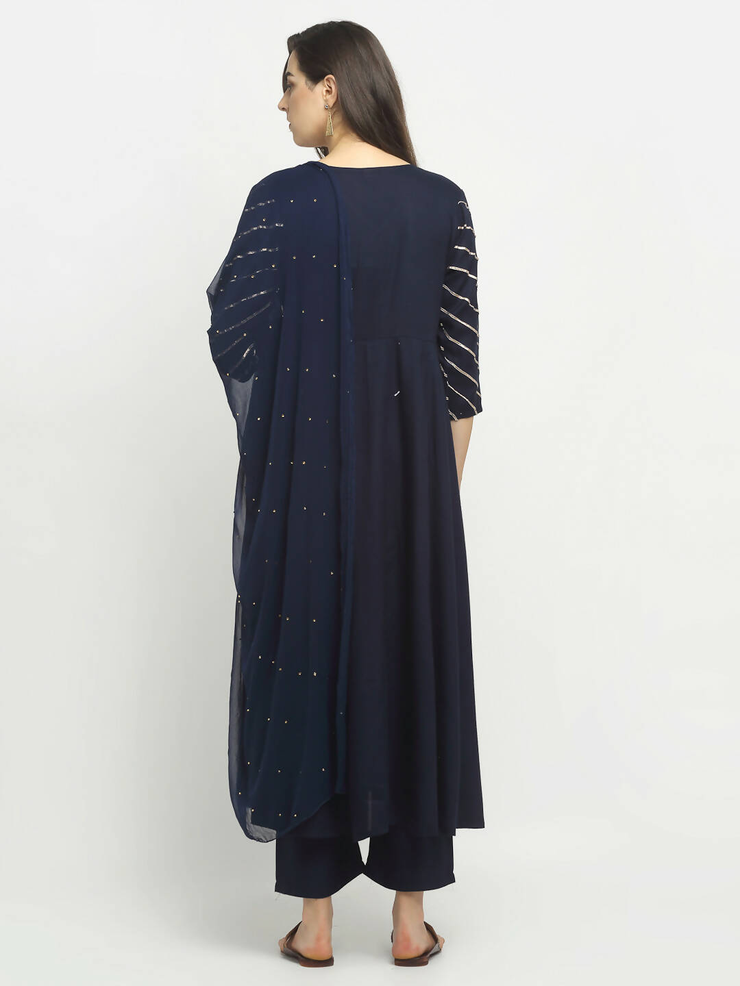 Rudra Bazaar Blue Angrakha Style Flared Kurta with Pyjamas & Dupatta - Distacart