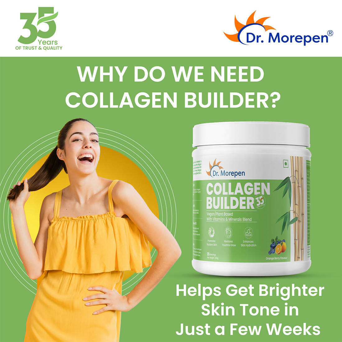 Dr. Morepen Natural Collagen Builder - Orange Berry Flavour - Distacart