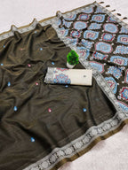 Vastranavya Mehendi Muga Cotton Meenakari & Azarakh Pallu Saree with Contrast Blouse - Distacart