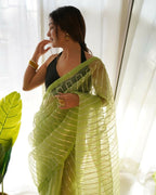 Vamsee Devika Green Organza Silk Saree