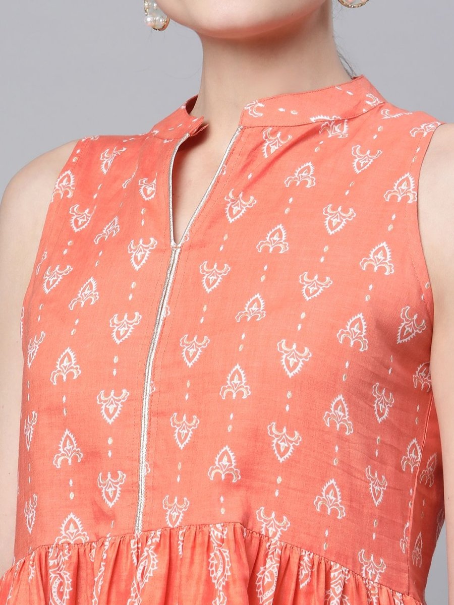 Ahalyaa Women Orange Pure Cotton Porcian Print Tunic - Distacart
