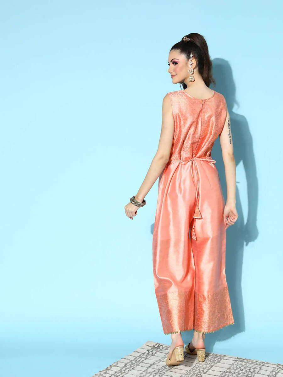Ahalyaa Womens Peach Poly Silk Solid Jumpsuit - Distacart