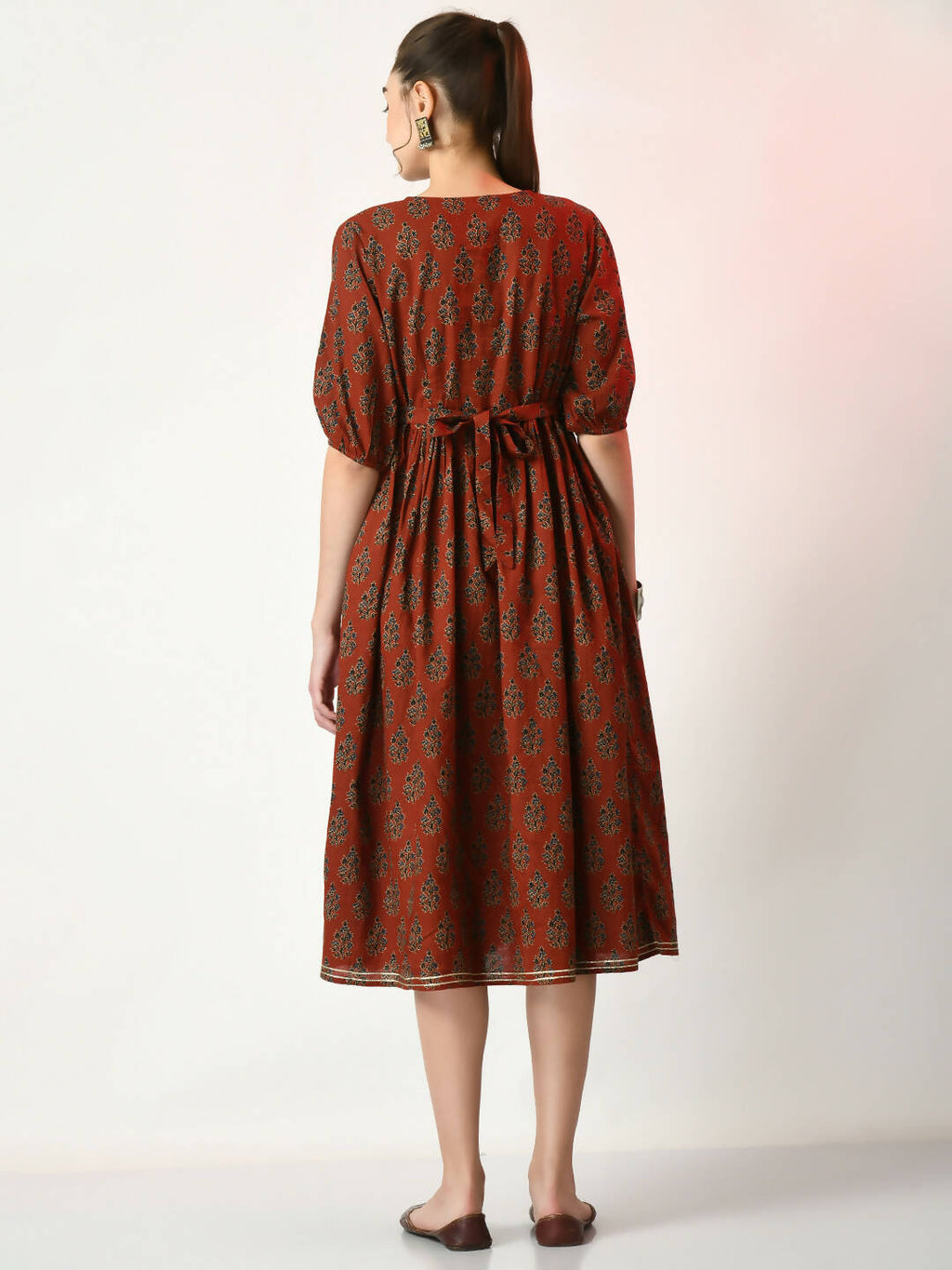 Myshka Women's Rust Empire Printed Dress - Distacart