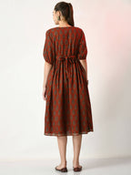 Myshka Women's Rust Empire Printed Dress - Distacart