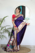 Voilet Woven Jacquard Designer Embroidery Work Party Wear Saree - Parampara