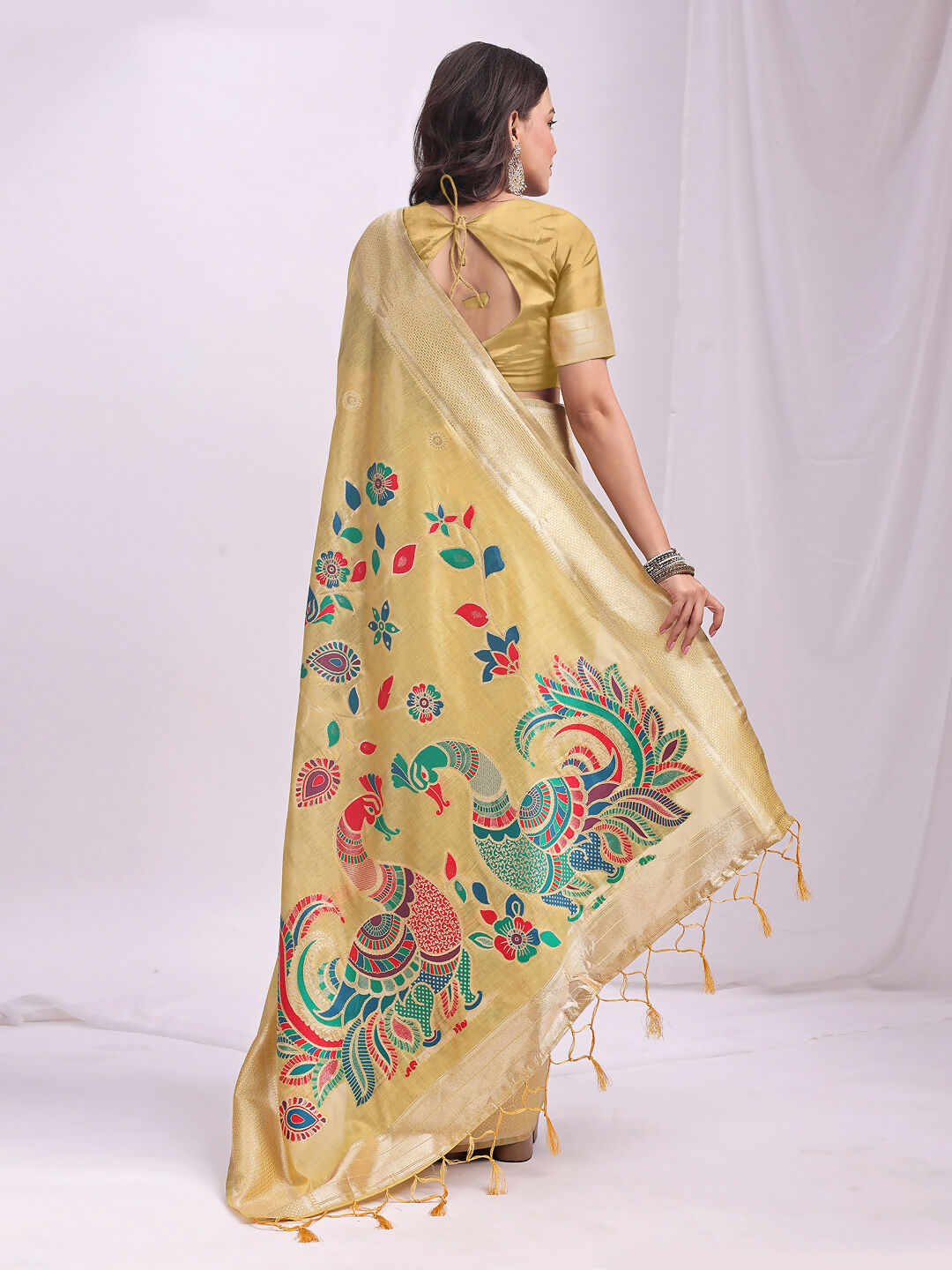 Shree Shyam Fashion Linen Cotton Yelllow Saree - Distacart