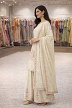 Teeya Creation Cream Chinnon Designer Embroidery Work Party Wear Salwar Suit - Distacart