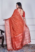 Morchari Red Script Printed Orzanga Saree Unstitched Blouse - Distacart