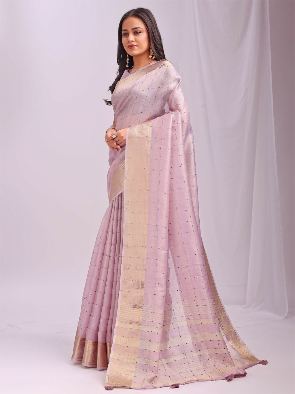 Shree Shyam Fashion Organza Light Pink Saree - Distacart