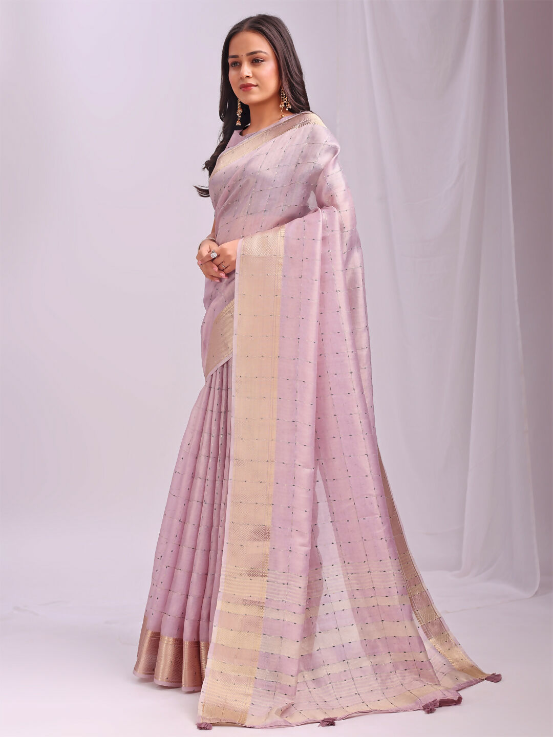 Shree Shyam Fashion Organza Light Pink Saree - Distacart
