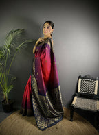 Joban Fashion Red Handloom Silk Ikkat Saree - Distacart