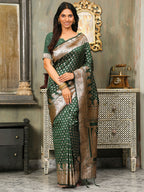 Shree Shyam Fashion Banarasi Silk Dark Green Saree - Distacart