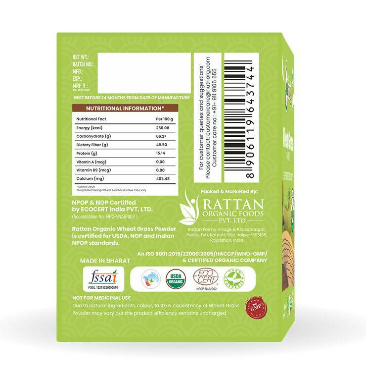 Nutriorg Certified Organic Wheatgrass Powder - Distacart