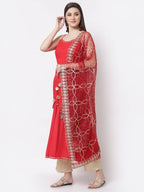 Myshka Red Color Silk blend Solid Kurta With Dupatta Set