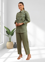 Joban Fashion Pista Green Linen Embroidered Readymade Cord Set - Distacart