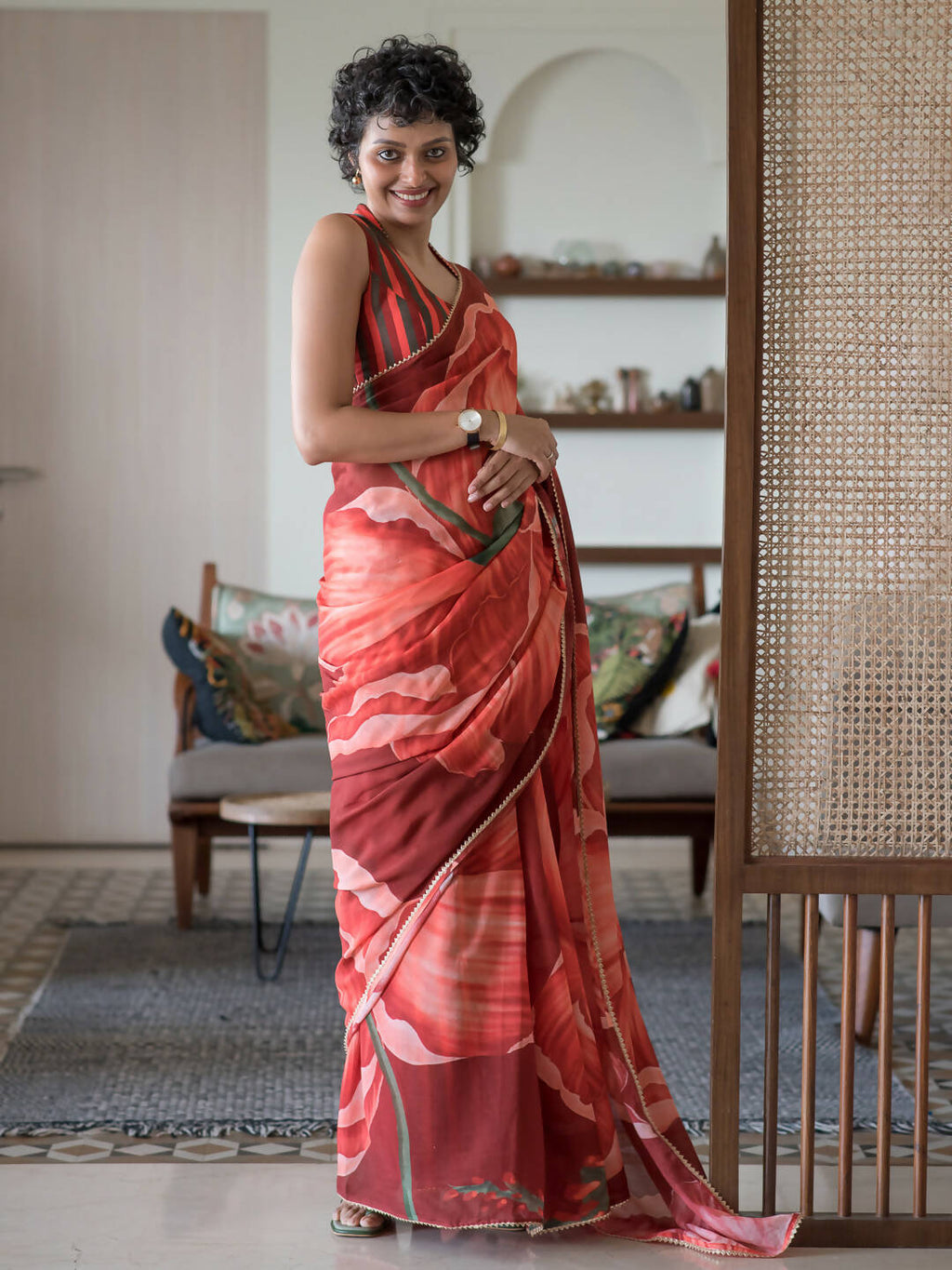 Suta Maroon Floral Pure Cotton Saree - Distacart