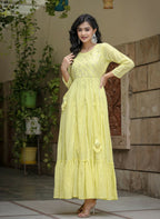 Kaajh Women's Yellow Mirror Embroidered Cotton Dress - Distacart