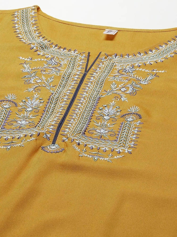 Yufta Women Yellow Floral Embroidered Regular Kurta with Palazzo & With Dupatta