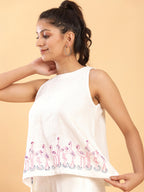 BohoJazz Flamingo Embroidered Linen Co-ord Set - Distacart