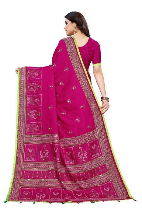 Vamika Embroidery Pink Jute Silk Saree (Jhulka Pink)