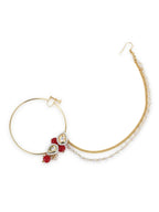 Gold-Pleated Red White Kundan Studded Beaded Nosepin - Ruby Raang - Distacart