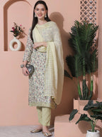 Jyoti Fashion Women's Green Cotton Floral Digital Printed Kurta with Trouser & Dupatta