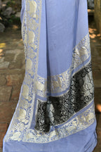 Joban Fashion Silver Crepe Chiffon Pure Handloom Banarasi Silk Saree