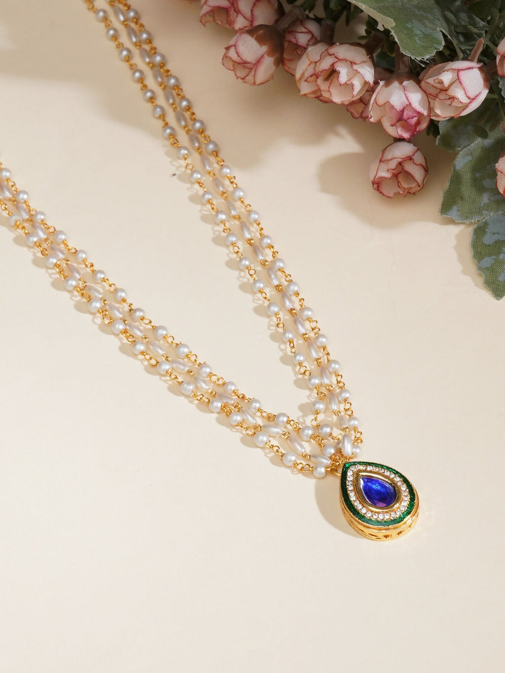 Kundan Necklace (Gold) - Ruby Raang