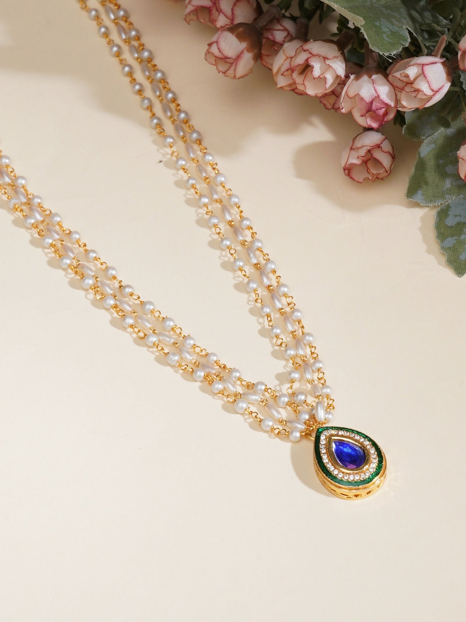 Kundan Necklace (Gold) - Ruby Raang