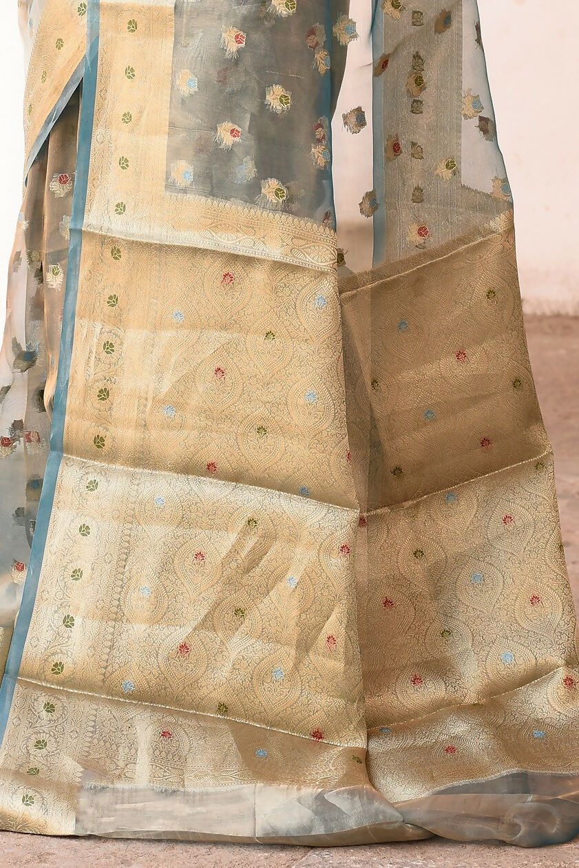 Joban Fashion Grey Pure Banarasi Tissue Saree