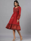 Juniper Women Rust Georgette Printed Midi Dress - Distacart
