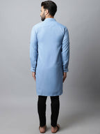 Even Apparels sky Blue Color Pure Cotton Solid Men's Kurta With Shirt Collar (MMS503) - Distacart