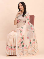 Shree Shyam Fashion Linen Cotton Peach Saree - Distacart