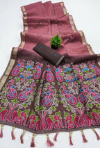 Vastranavya Mauve Muga Cotton Meenakari & Azarakh Pallu Saree with Contrast Blouse - Distacart